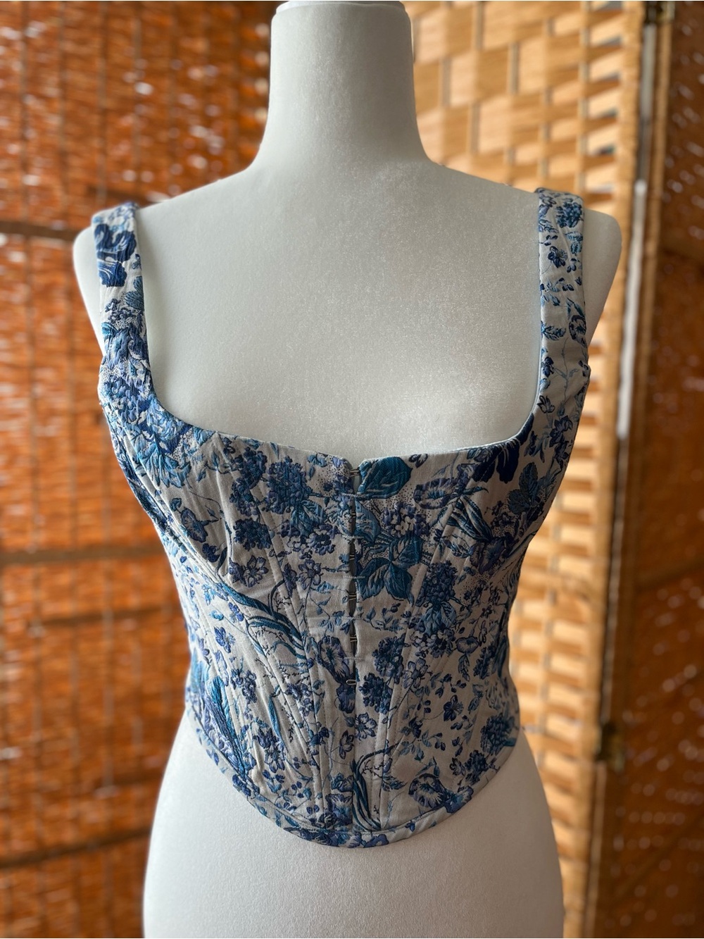 House of CB Blue Floral Corset Top on Cream Base